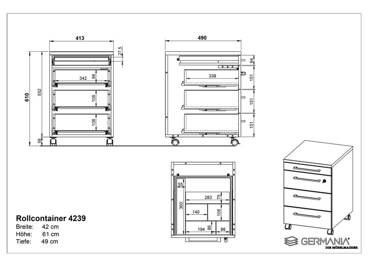 Rollcontainer ISORNO 42 x 61 cm Graphitgrau/ Eiche