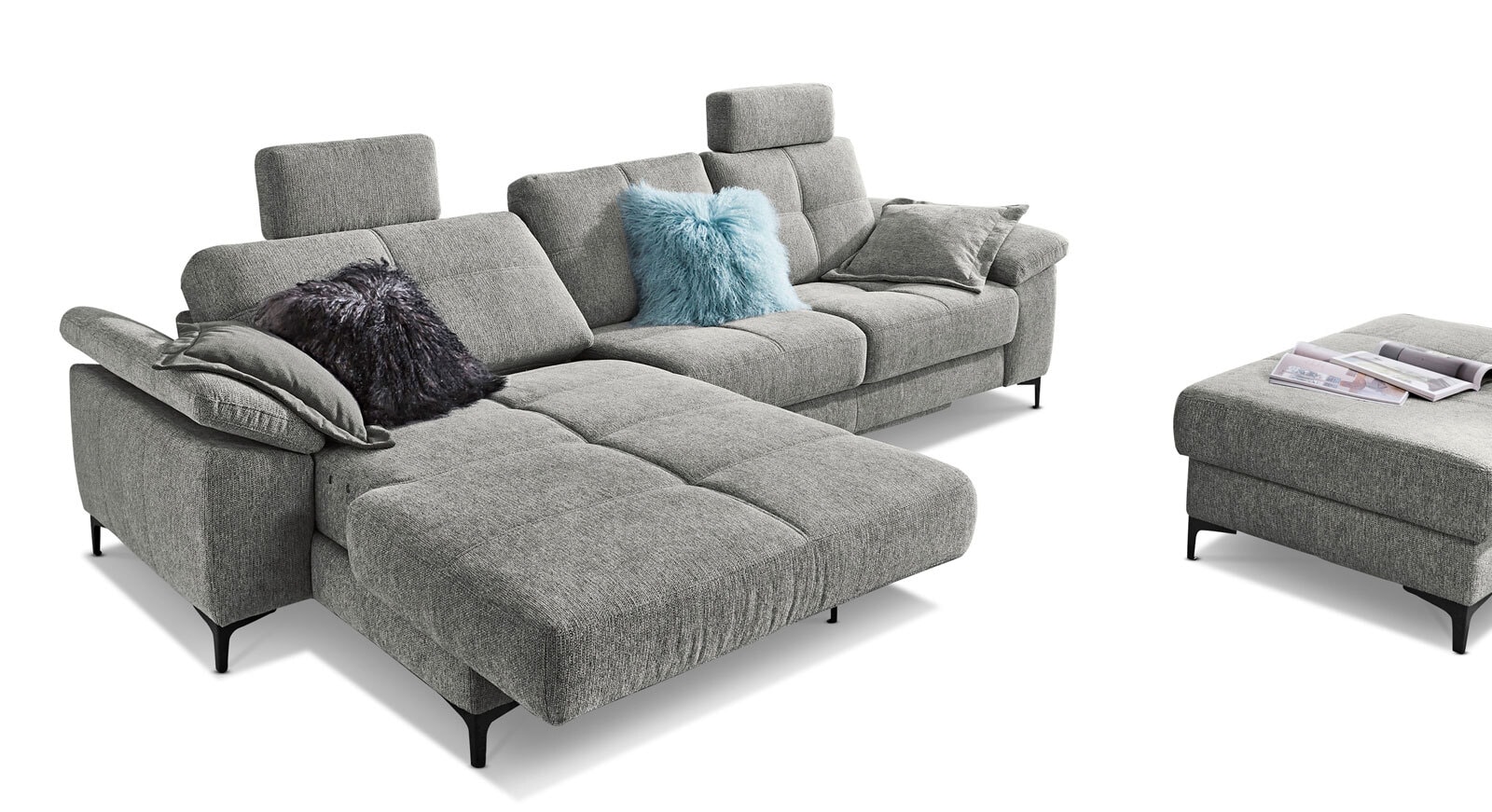 LASCONDO Ecksofa ROMINA SF-L 162 x 296 cm Famous frost grey