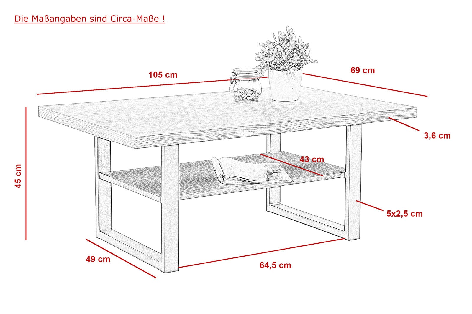 Couchtisch ANTON 105 x 69 cm Oldwood Dekor /Schwarz