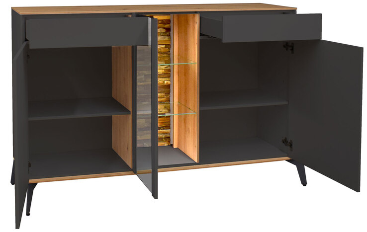 Sideboard COMO 159 x 90 cm Anthrazit matt Lack/Asteiche-Dekor