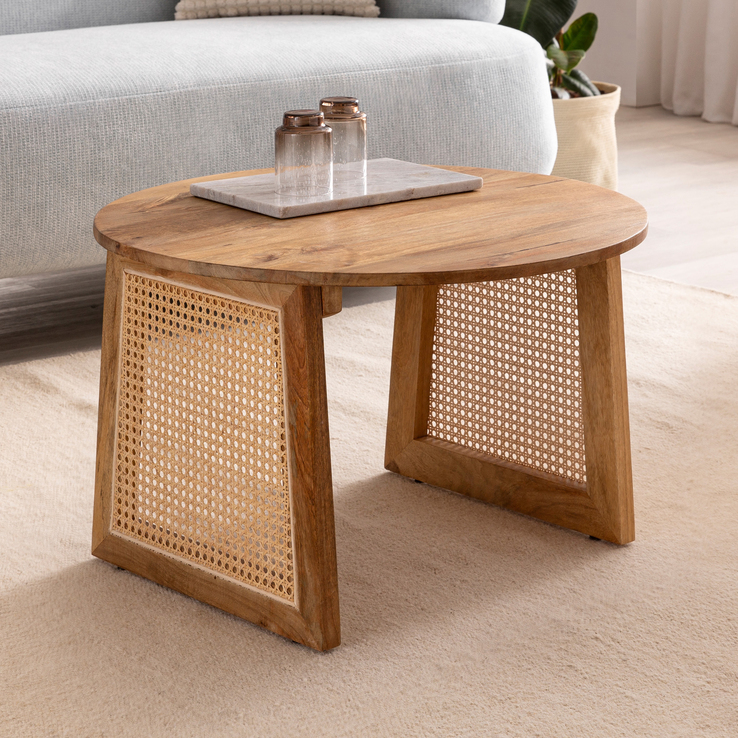 CASAVANTI Couchtisch 65x40 cm Mango Massivholz/Rattan braun