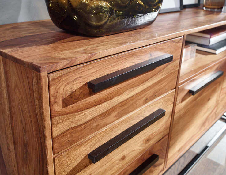 Sideboard 165 x 80 cm Schwarz/ Sheesham massiv