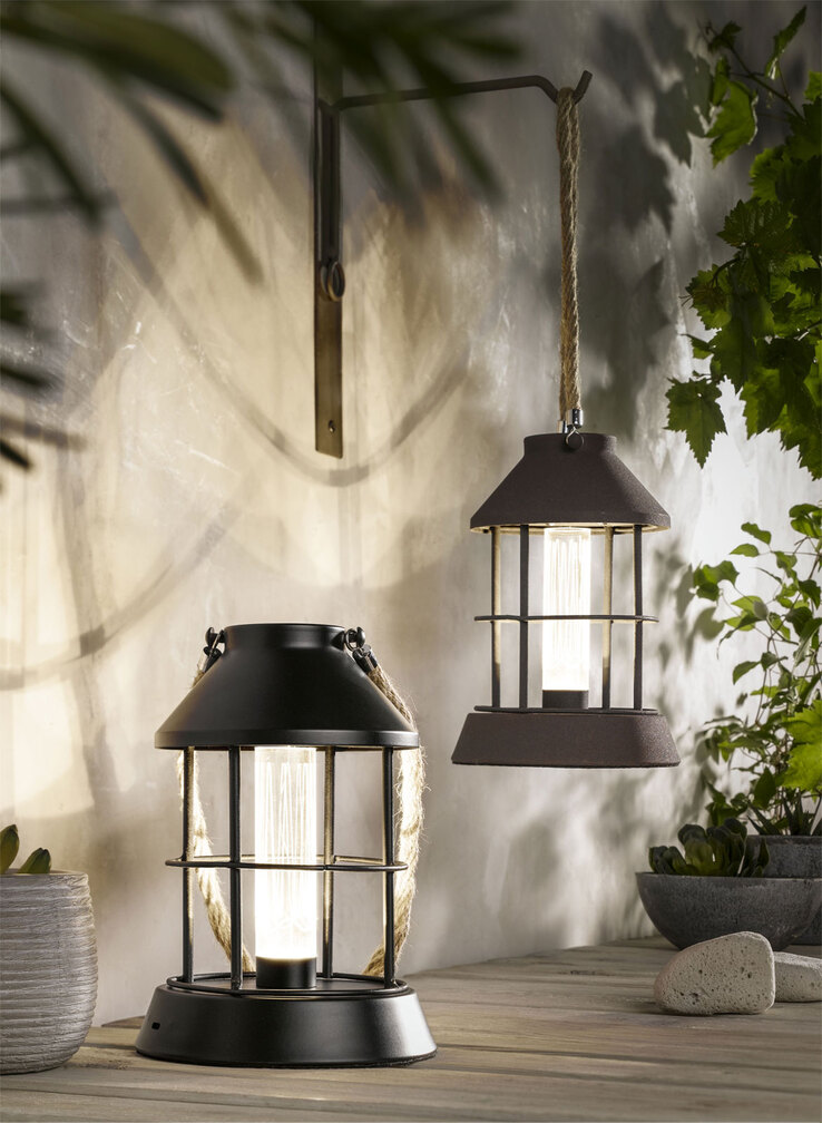 casaNOVA LED Tischlampe LATERNE FASO rostfarbig