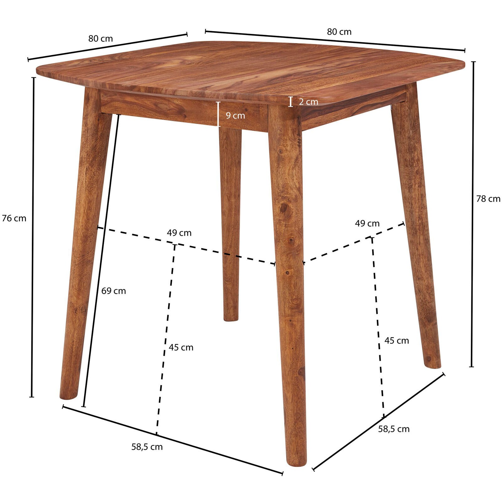 CASAVANTI Esstisch 80 x 80 x 78 cm braun