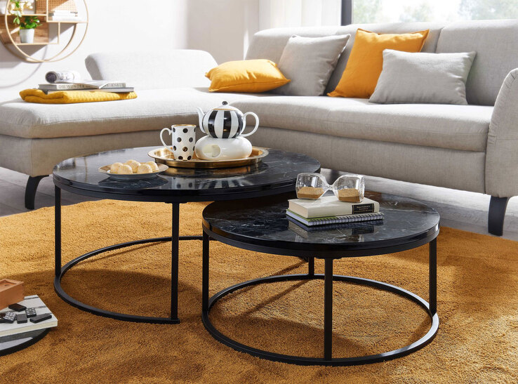 Couchtisch 2er Set Schwarz/ Marmor Optik Schwarz