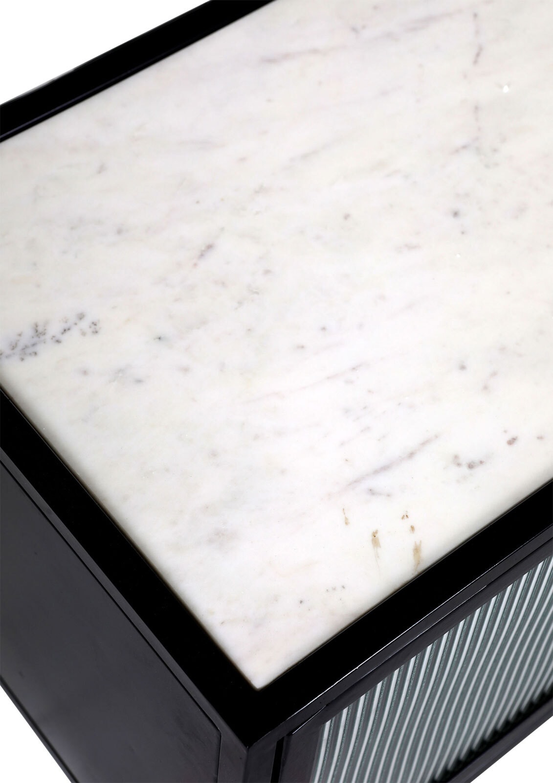 Lowboard 140 x 52 cm Platte Marmor weiß/Türfront Strukturglas 