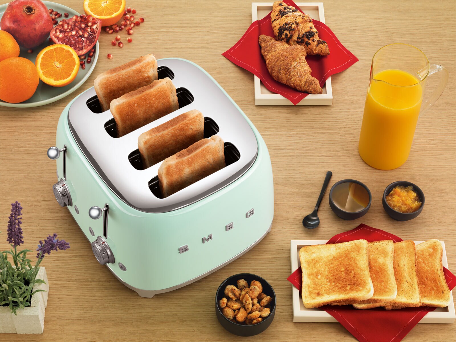 SMEG Toaster 4-Schlitz Retro Pastellgrün