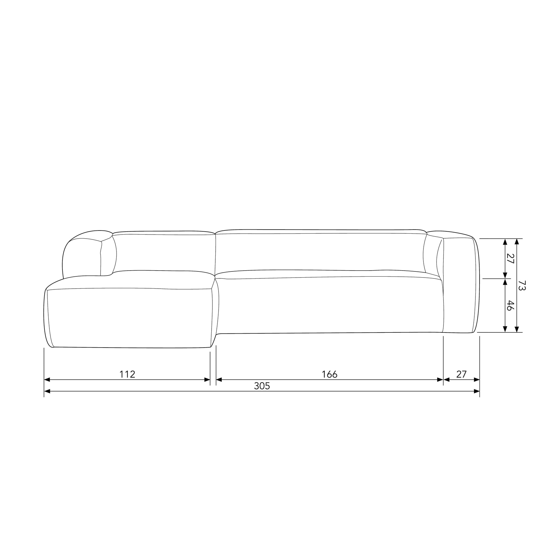 Ecksofa BEAN 305 x 175 cm lightgrey