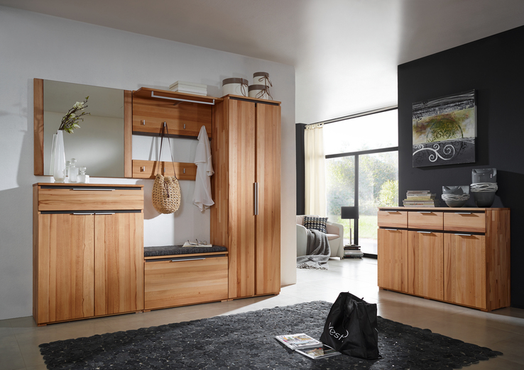 VALMONDO Schuhschrank VICENZA 80 x 108 cm Kernbuche massiv natur geölt/Absetzung Anthrazit gebeizt