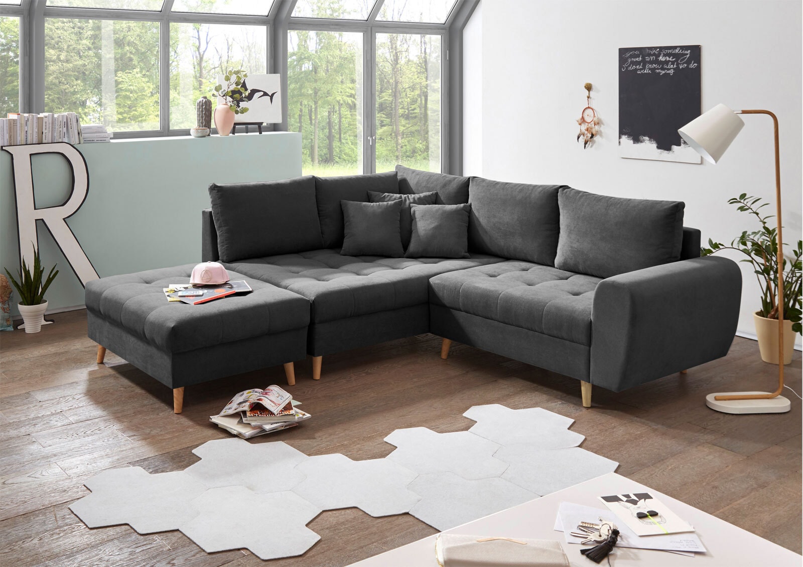 Ecksofa mit Hocker AMALIA L anthrazit