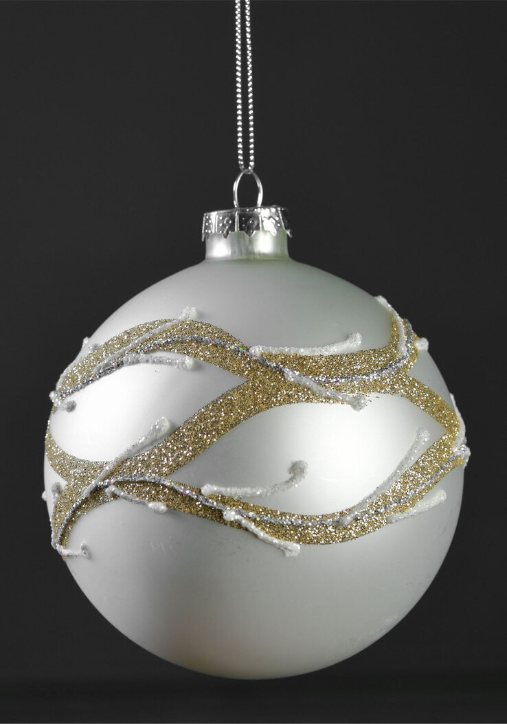 casaNOVA Weihnachtskugel 10 cm silberfarbig matt /Glitzer goldfarbig & weiß