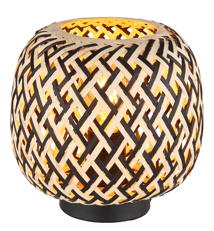 GLOBO Retrofit Tischlampe COLLY schwarz /naturfarbig