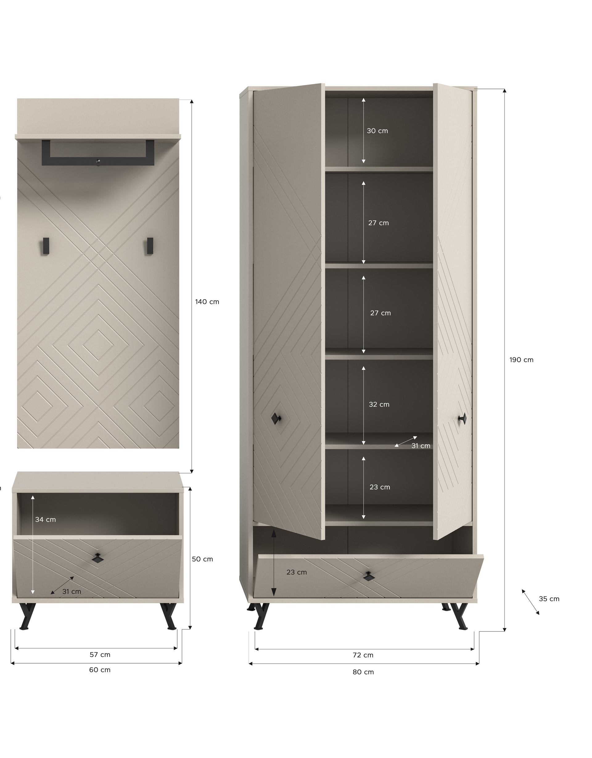 Garderobenkombination NOTES Sandbeige 195x190 cm