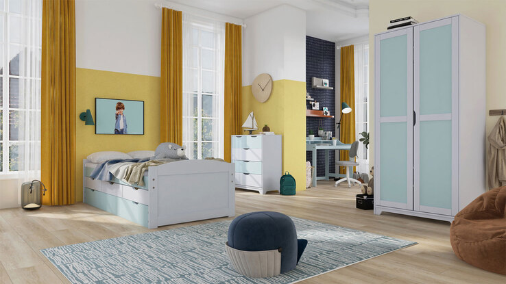 Stauraum-/Funktionsbett KILIAN 90 x 200 cm weiß/ pastellgrün