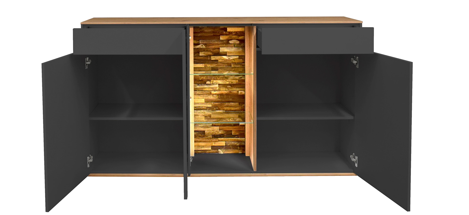 Sideboard COMO 159 x 90 cm Anthrazit matt Lack/Asteiche-Dekor