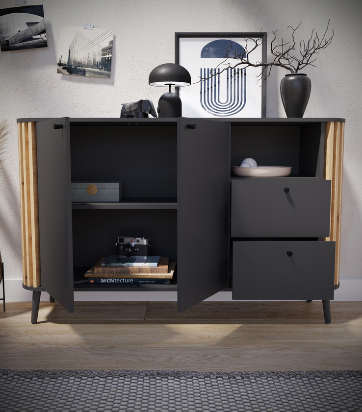 Sideboard PURE 138 x 88 cm grau-Dekor/Eiche-Dekor
