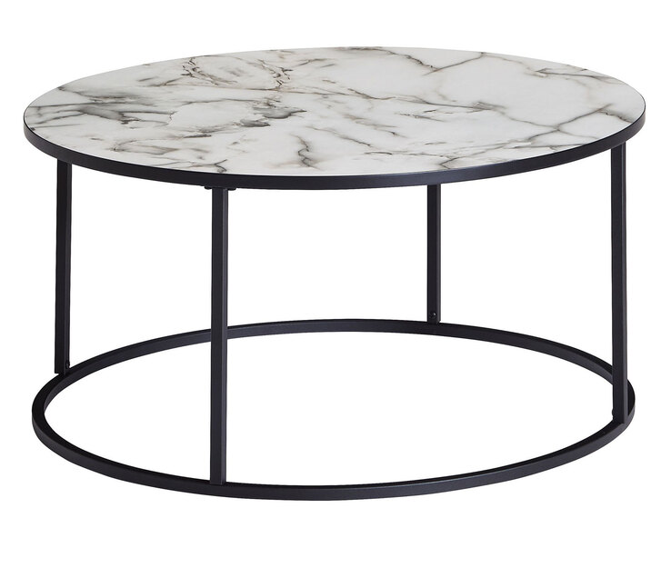 Couchtisch rund 80 cm Schwarz/ Marmor Optik Weiß
