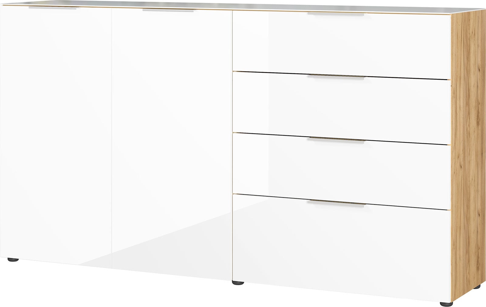 CASAVANTI Sideboard OAKLAND 184 x 102 cm Glas Weiß/Navarra-Eiche-Dekor