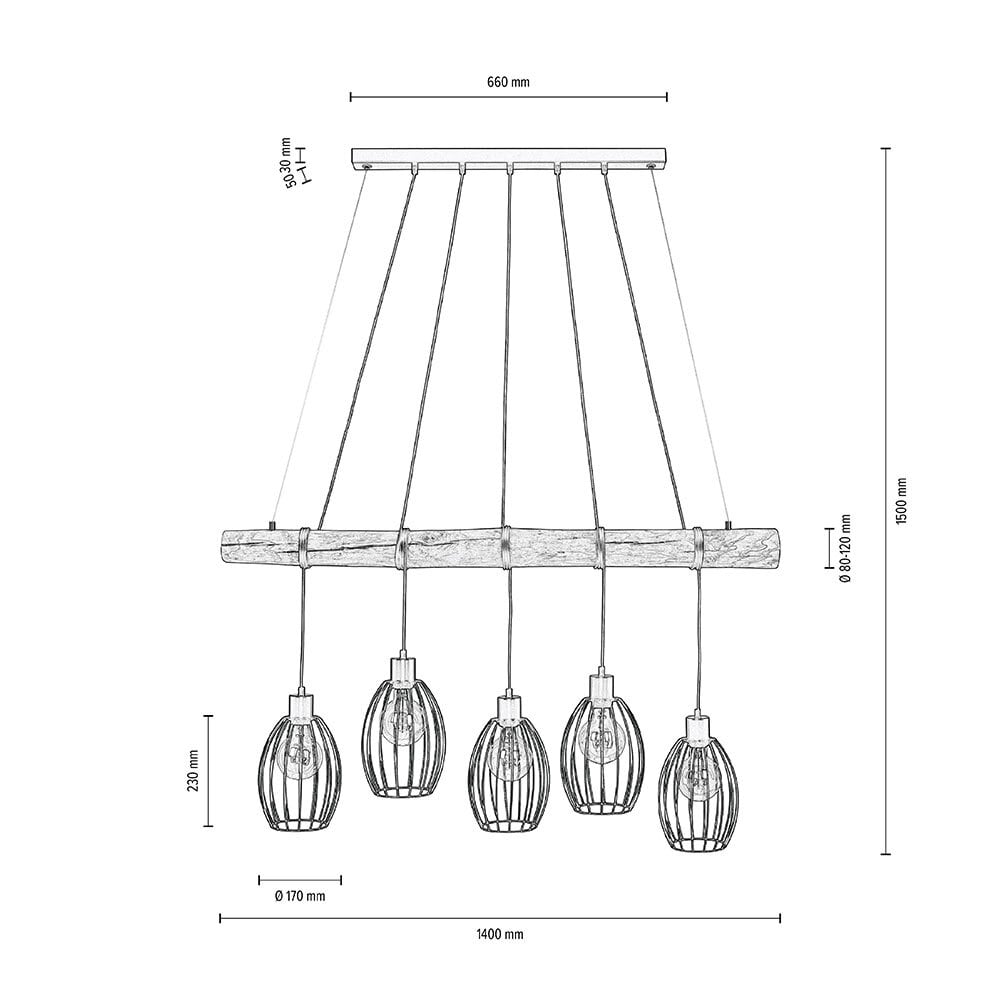 MONDO Retrofit Pendellampe TRABO 5-flg Kiefer