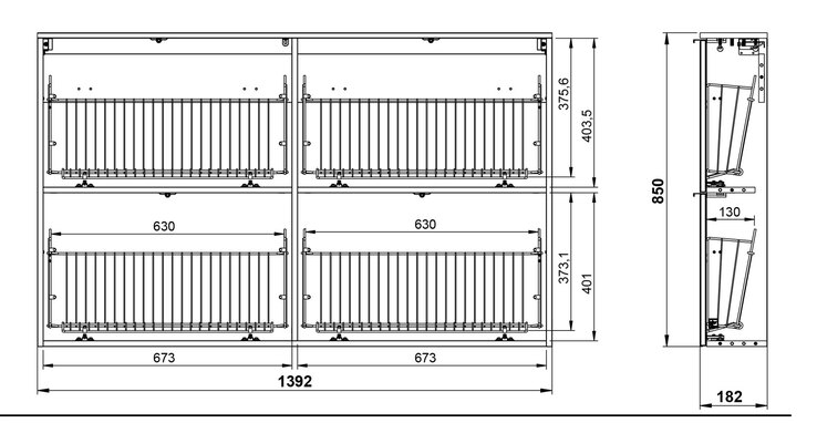 vito Schuhschrank SOLINO 140 x 85 cm Steingrau / Schwarz
