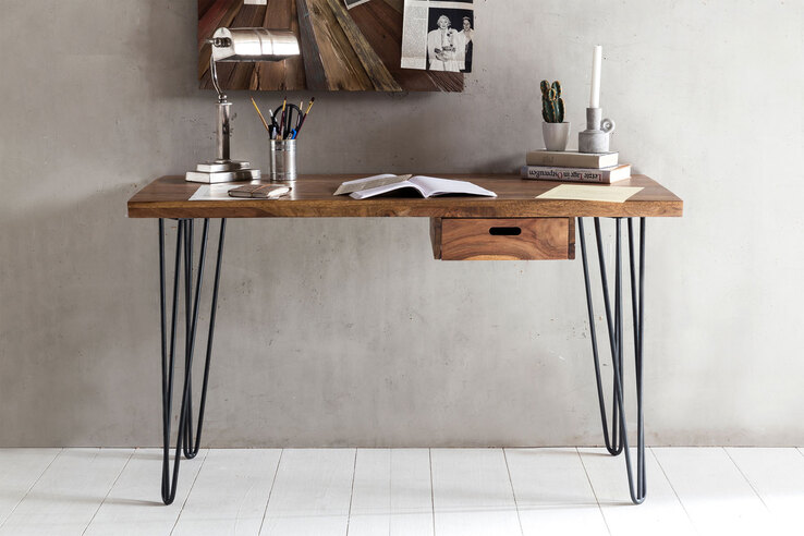 Schreibtisch mit Schublade 130 x 76 cm Braun Schwarz