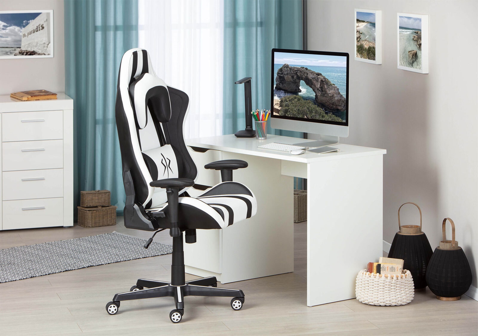 CASAVANTI Gaming Chair ZORO schwarz/weiß 59 x 125 x 70 cm