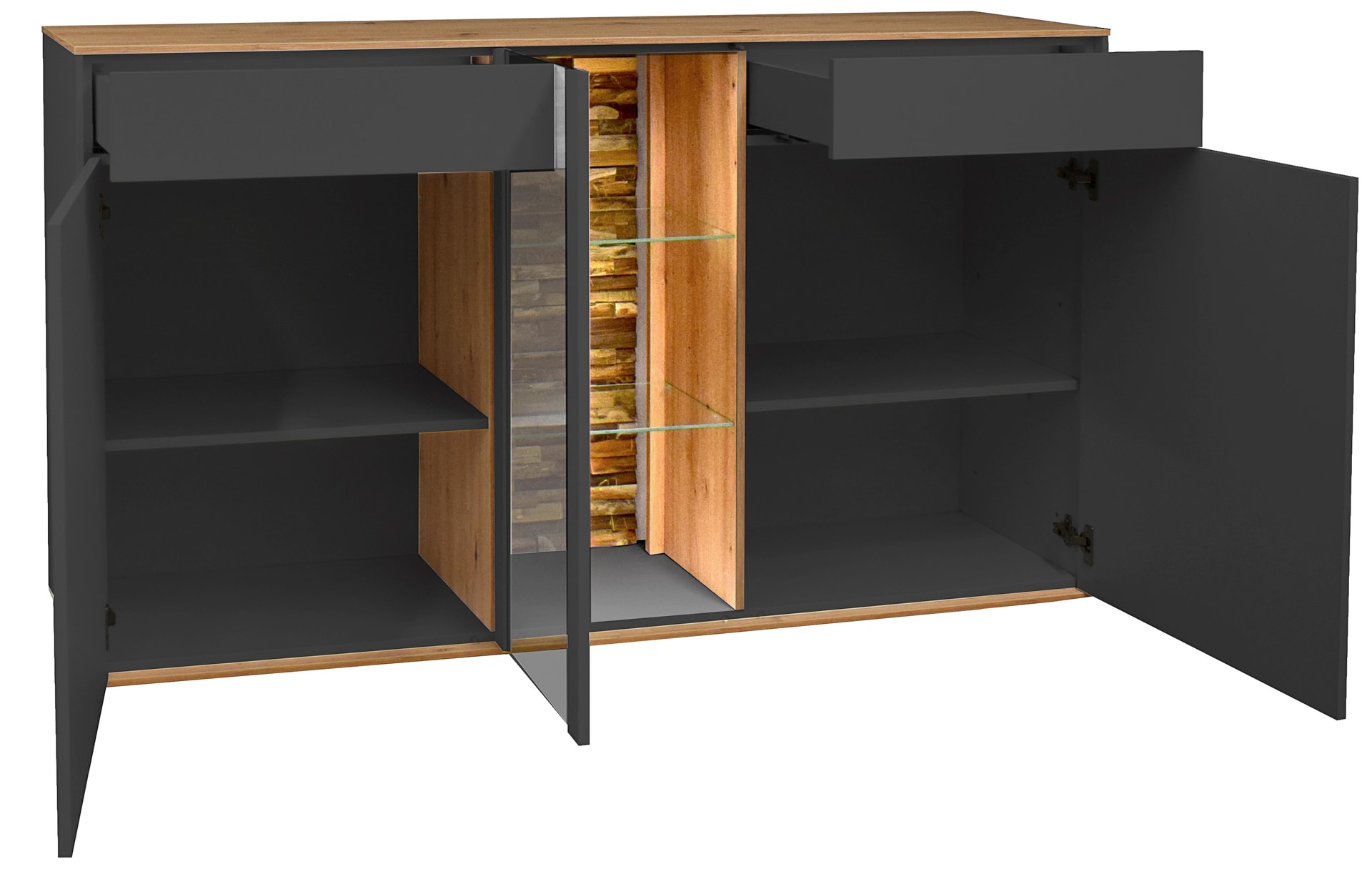 Sideboard COMO 159 x 90 cm Anthrazit matt Lack/Asteiche-Dekor