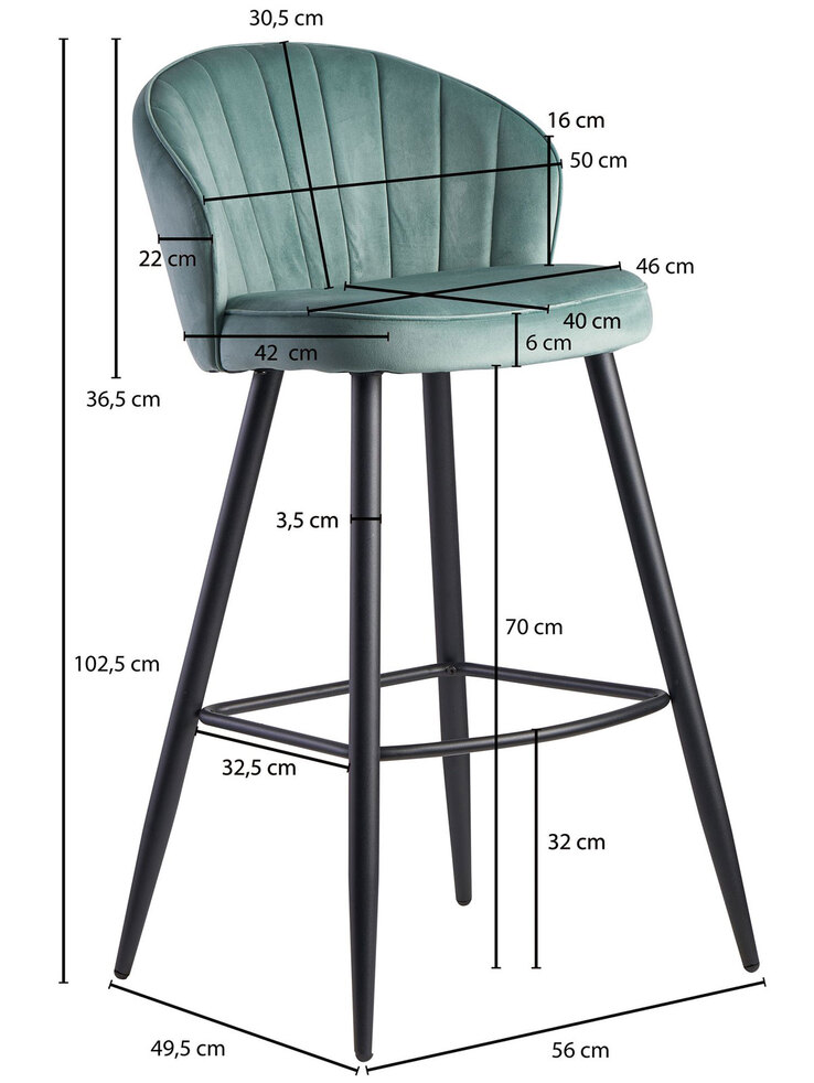 Barhocker mit Rückenlehne schwarz/ grün Samt