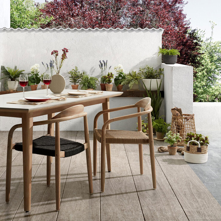 Kave Home Stapelstuhl Garten NINA 4er Set braun /schwarz