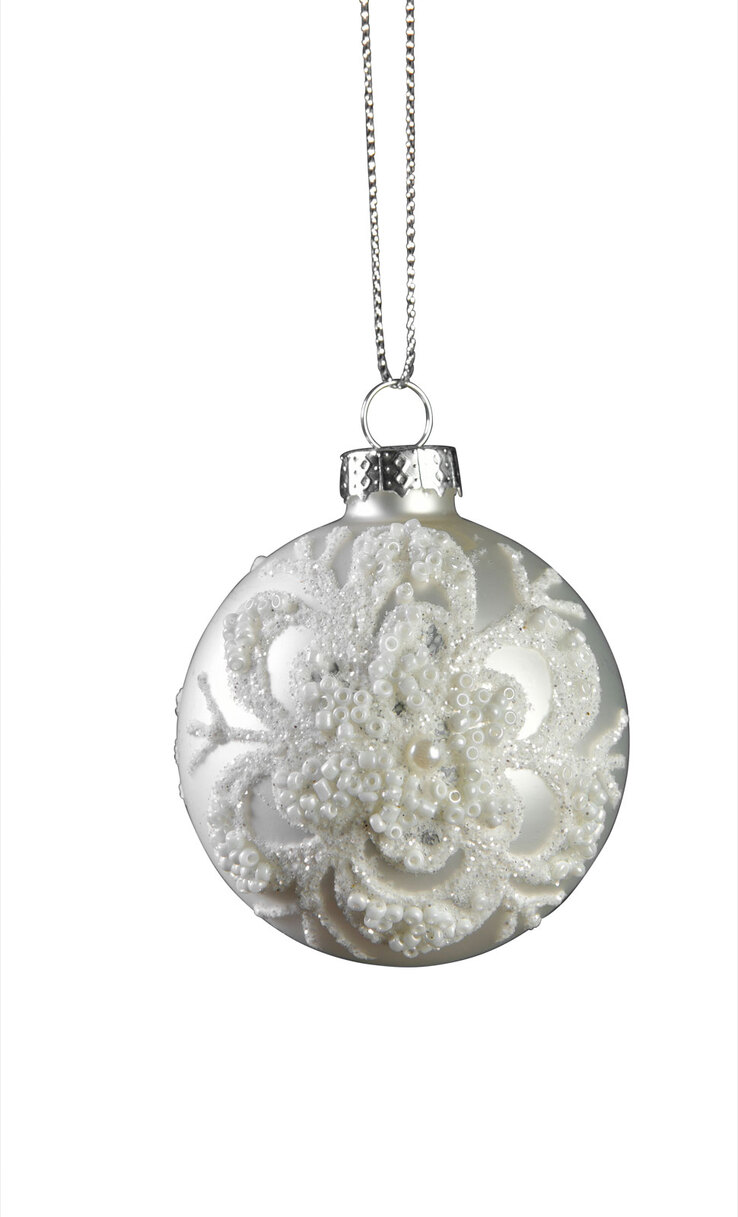 casaNOVA Weihnachtskugel 6 cm weiß matt /Glitzer & Perlen
