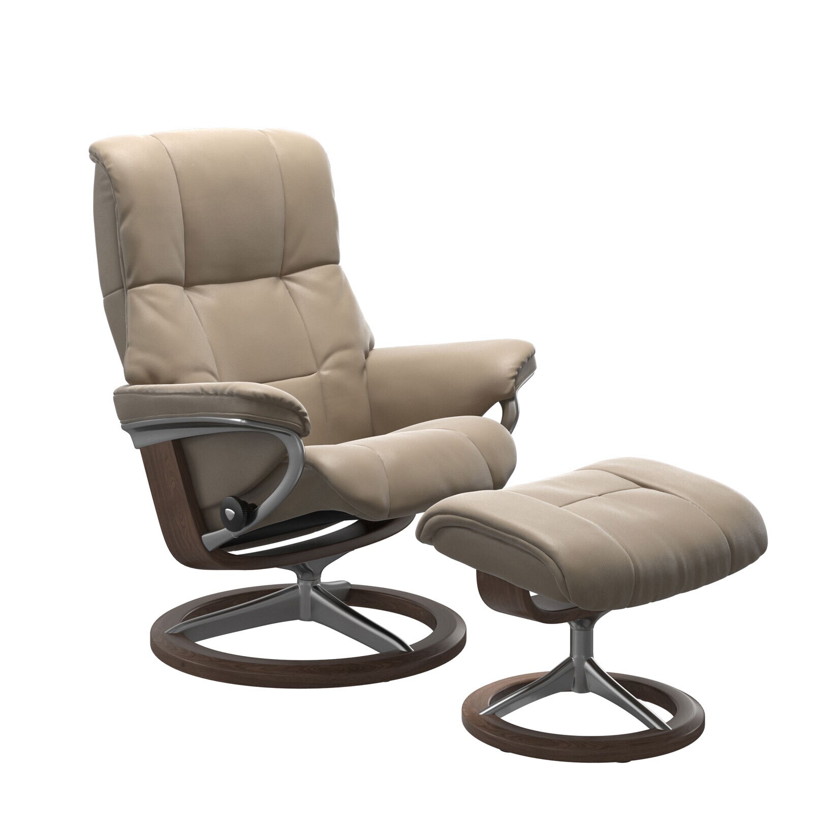 Stressless Ledersessel mit Hocker MAYFAIR M  aluminiumfarbig /fog /wallnuss