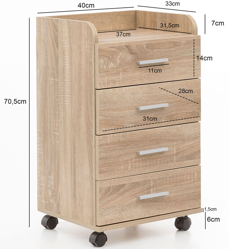 Rollcontainer 40 x 70,5 cm Sonoma Eiche