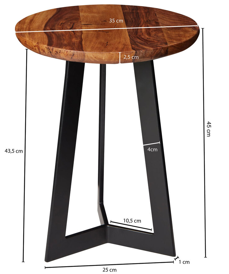 Beistelltisch rund 35 cm schwarz/ Sheesham