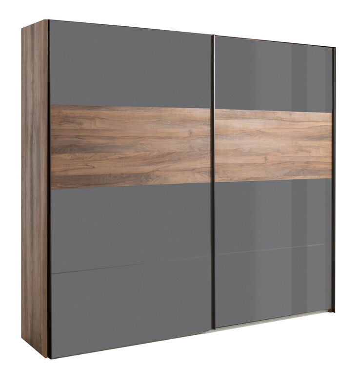 Schwebetürenschrank INFINITO Brera Nussbaum/ Hochglanz grau
