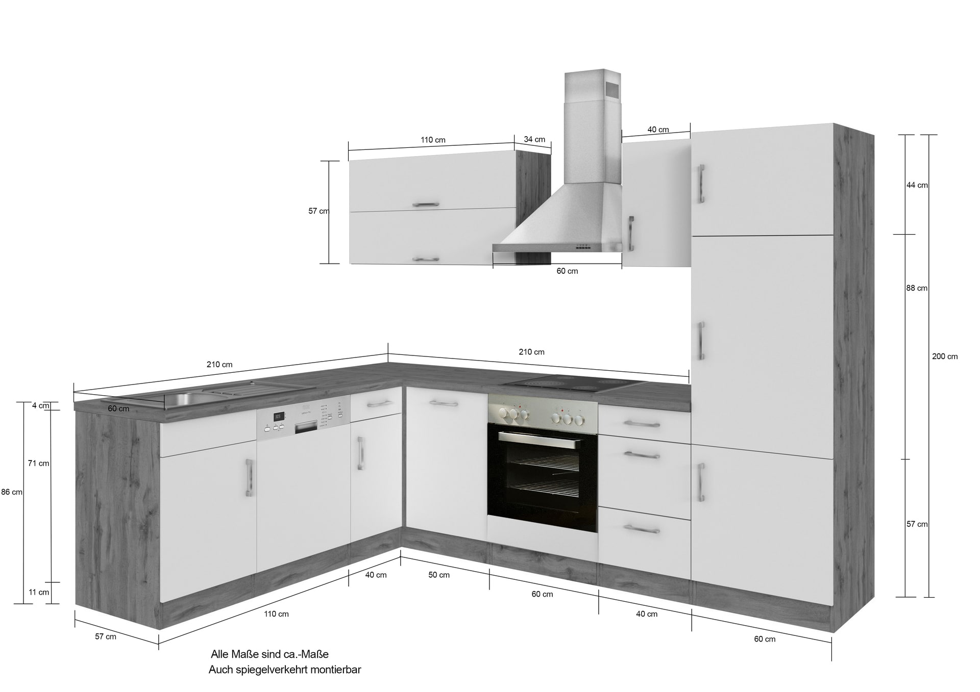 Winkelzeile ODENSE 210 x 270 cm Graphit/ Wotan-Eiche Dekor