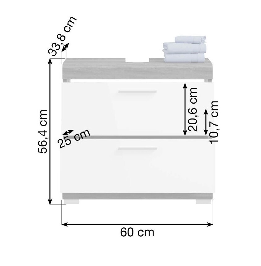 Waschbeckenunterschrank SCOUT 60 x 56 cm grau/ weiß Hochglanz