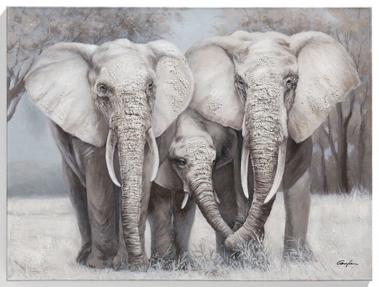 casaNOVA Wandgemälde Bild ELEFANTEN I 120 x 90 cm Leinwand/Holzrahmen