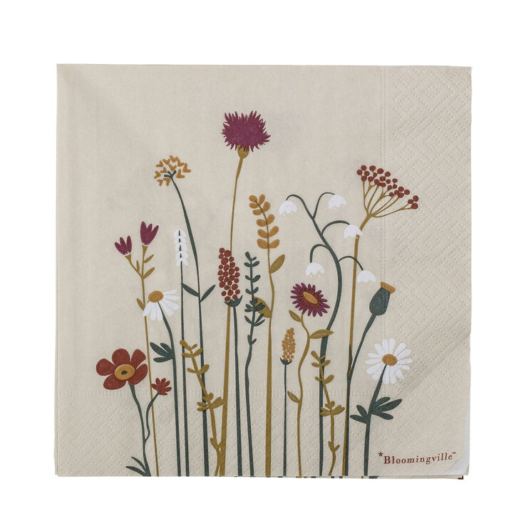 Bloomingville Servietten PAIGE Blumen 20er Set beige