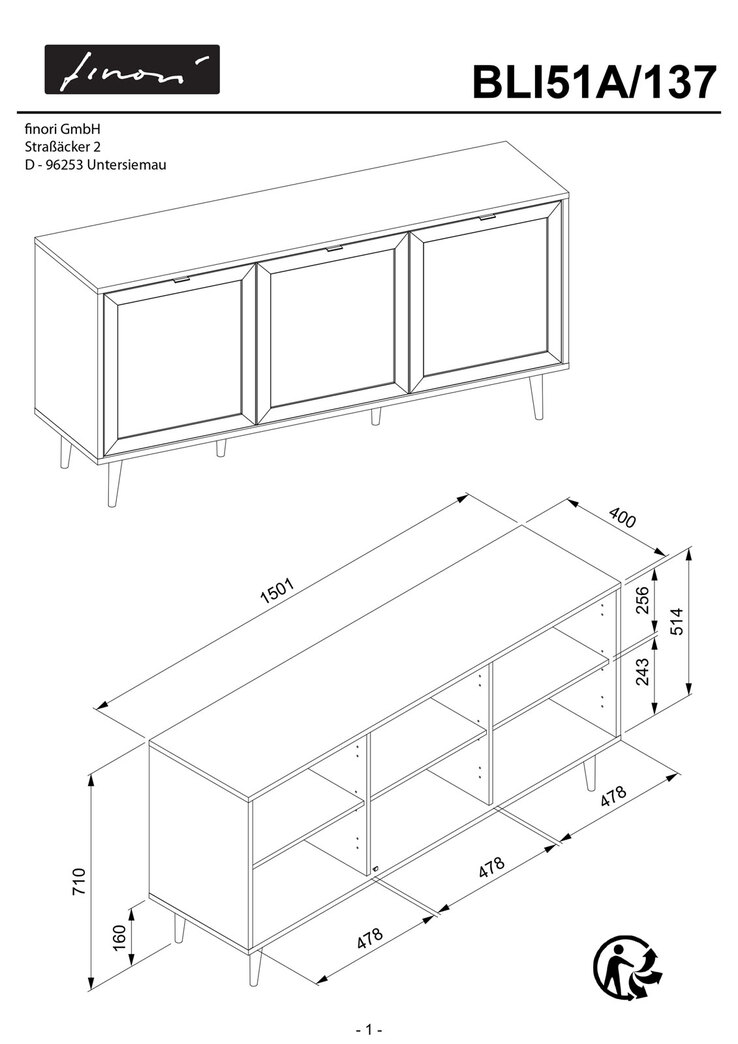 Sideboard BALI 150 x 71 cm Sonoma Eiche/ Rafia Geflecht