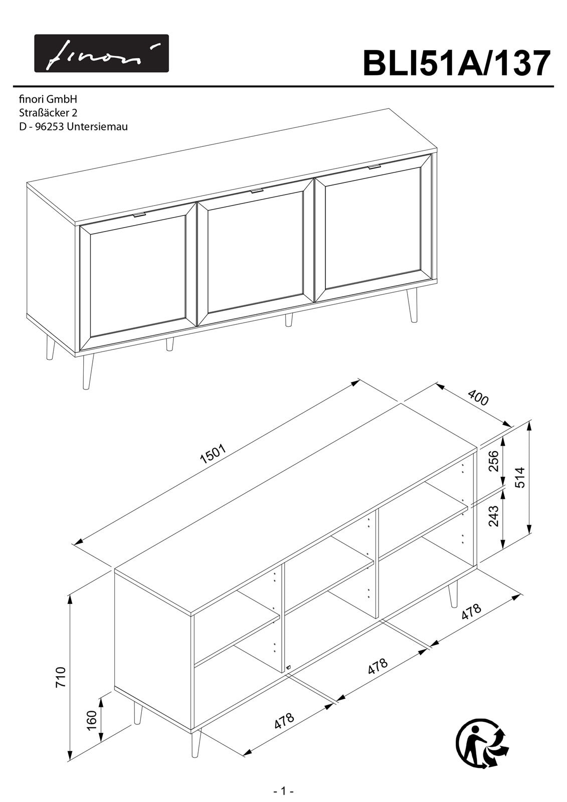 Sideboard BALI 150 x 71 cm Sonoma Eiche/ Rafia Geflecht