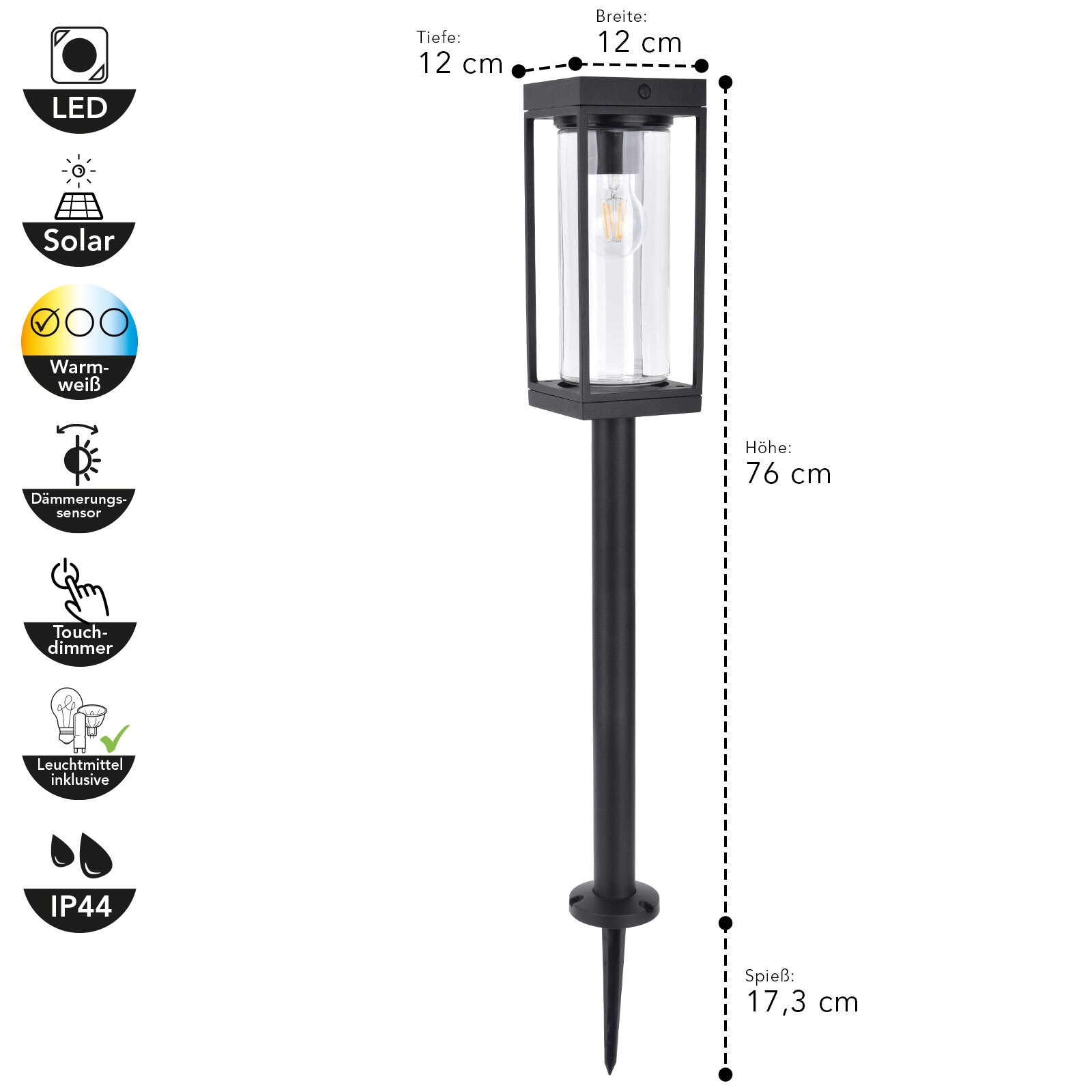 ECO-LIGHT LED Solar Wegeleuchte FLAIR 76 cm schwarz