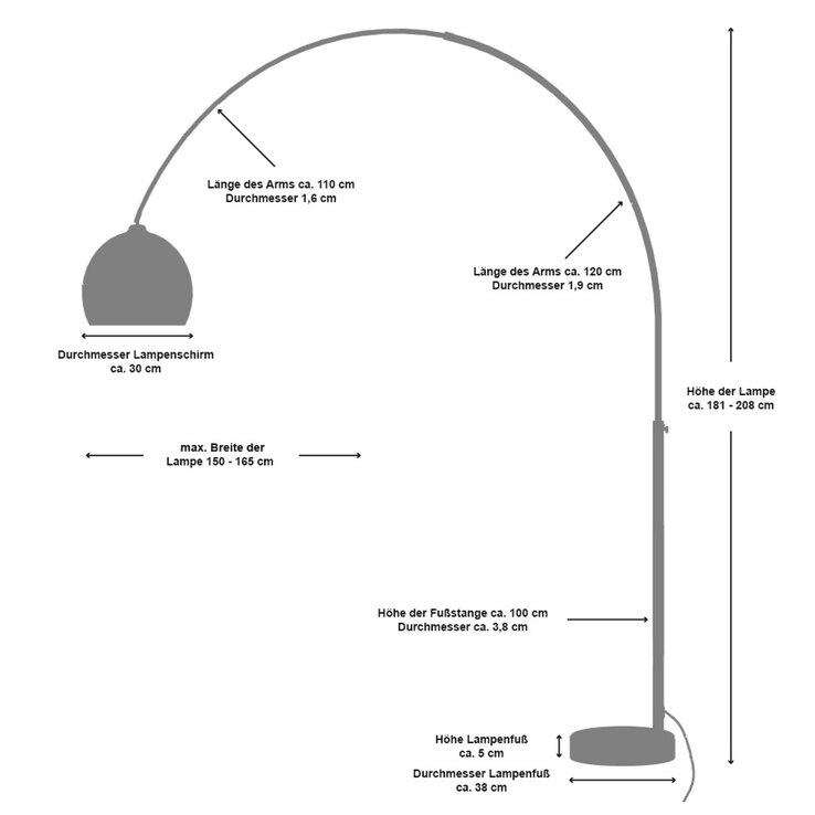 Retrofit Bogenlampe chromfarbig /Marmor weiß