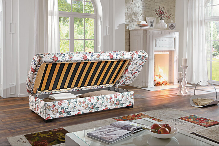 Schlafsofa Stoffbezug Blume/Creme ca. 182 x 79 x 86 cm