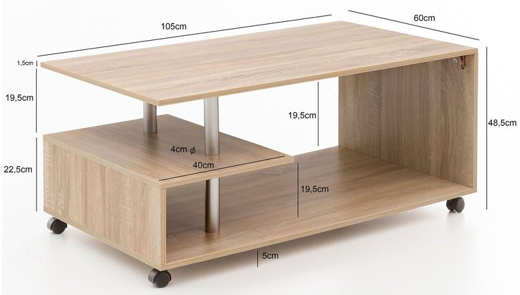 Couchtisch 105 x 60 cm Sonoma Eiche