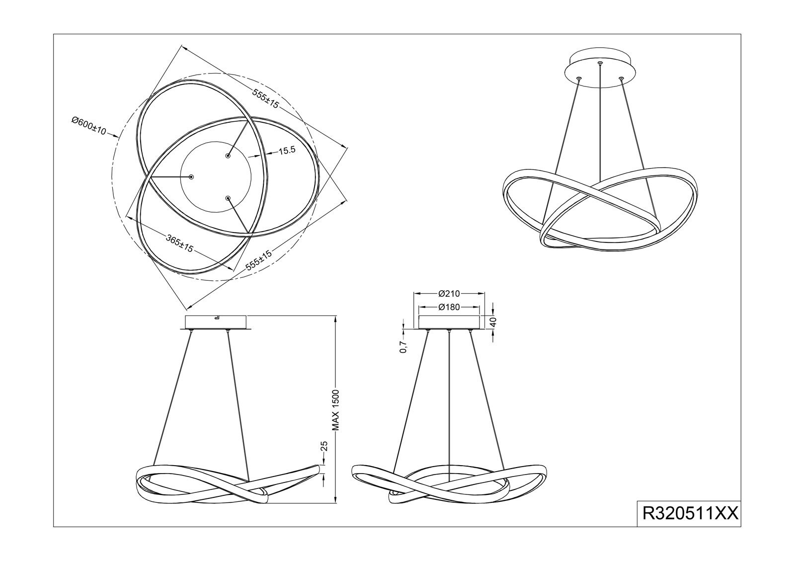 RL LED Pendellampe COURSE nickelfarbig