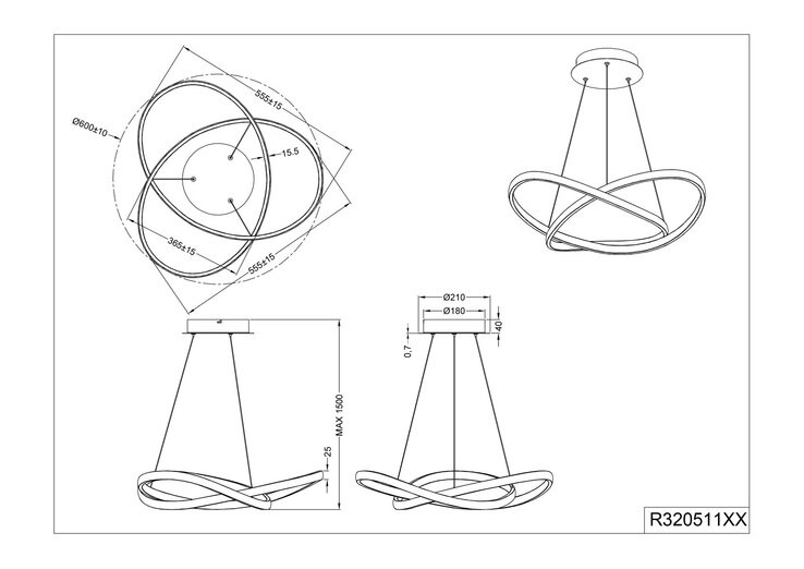 RL LED Pendellampe COURSE nickelfarbig