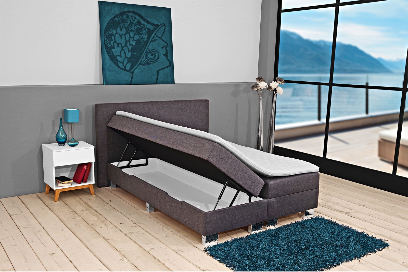 Boxspringbett DAVENPORT 140 x 200 cm graphitgrau