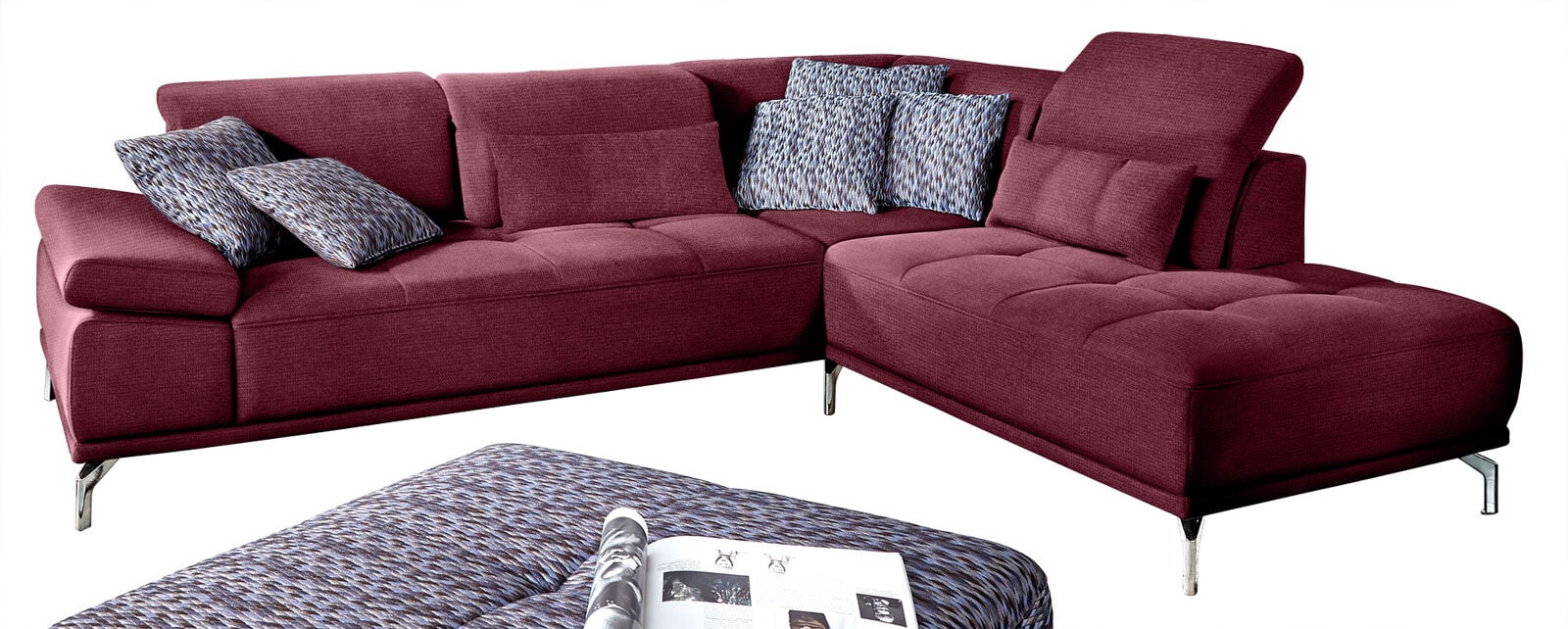 Ecksofa CALUNA 273 x 234 cm Stoffbezug chiantirot