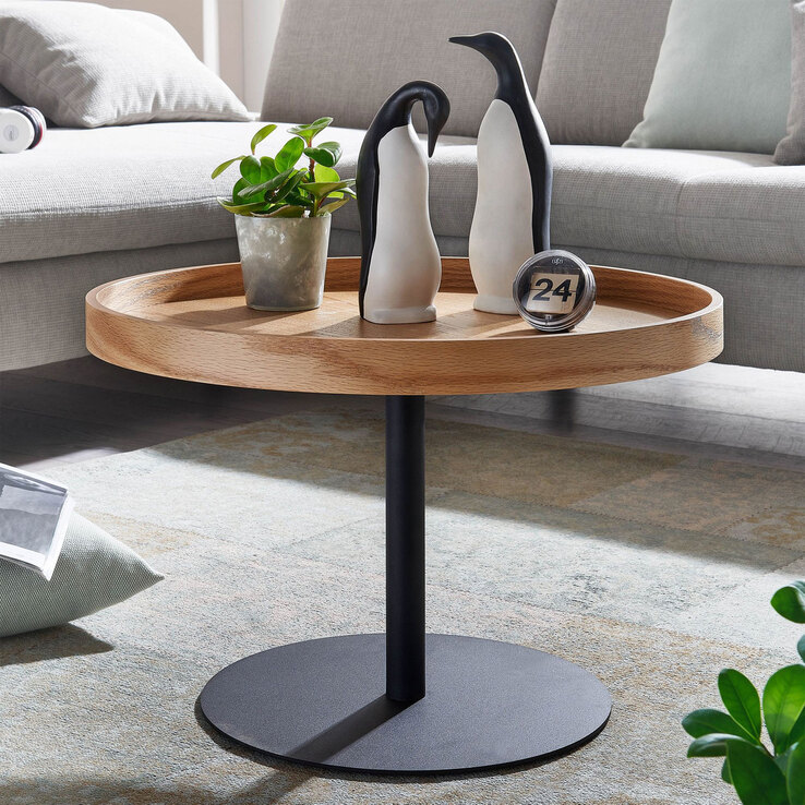 Couchtisch rund 61 cm Schwarz/ Eiche