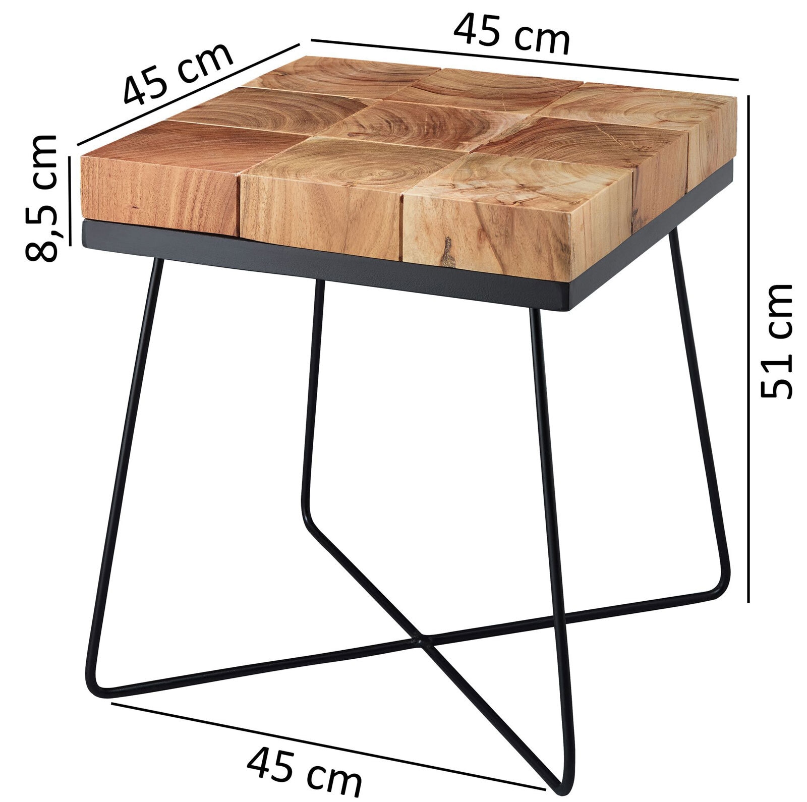 Beistelltisch 45 x 45 cm schwarz/ Akazie